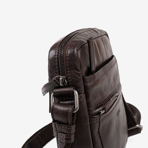 CROSSBODY BAG FOR MEN, COLOR Brown, COW SILKY/LEATHER COLLECTION. 18x20 cm