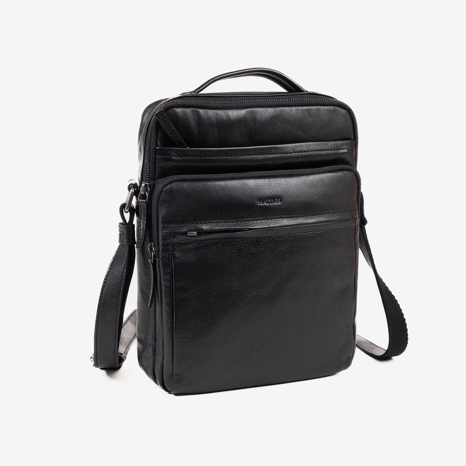 BOLSO BANDOLERA PARA HOMBRE, COLOR Negro, COLECCIÓN COW SILKY/LEATHER. 24x30 cm