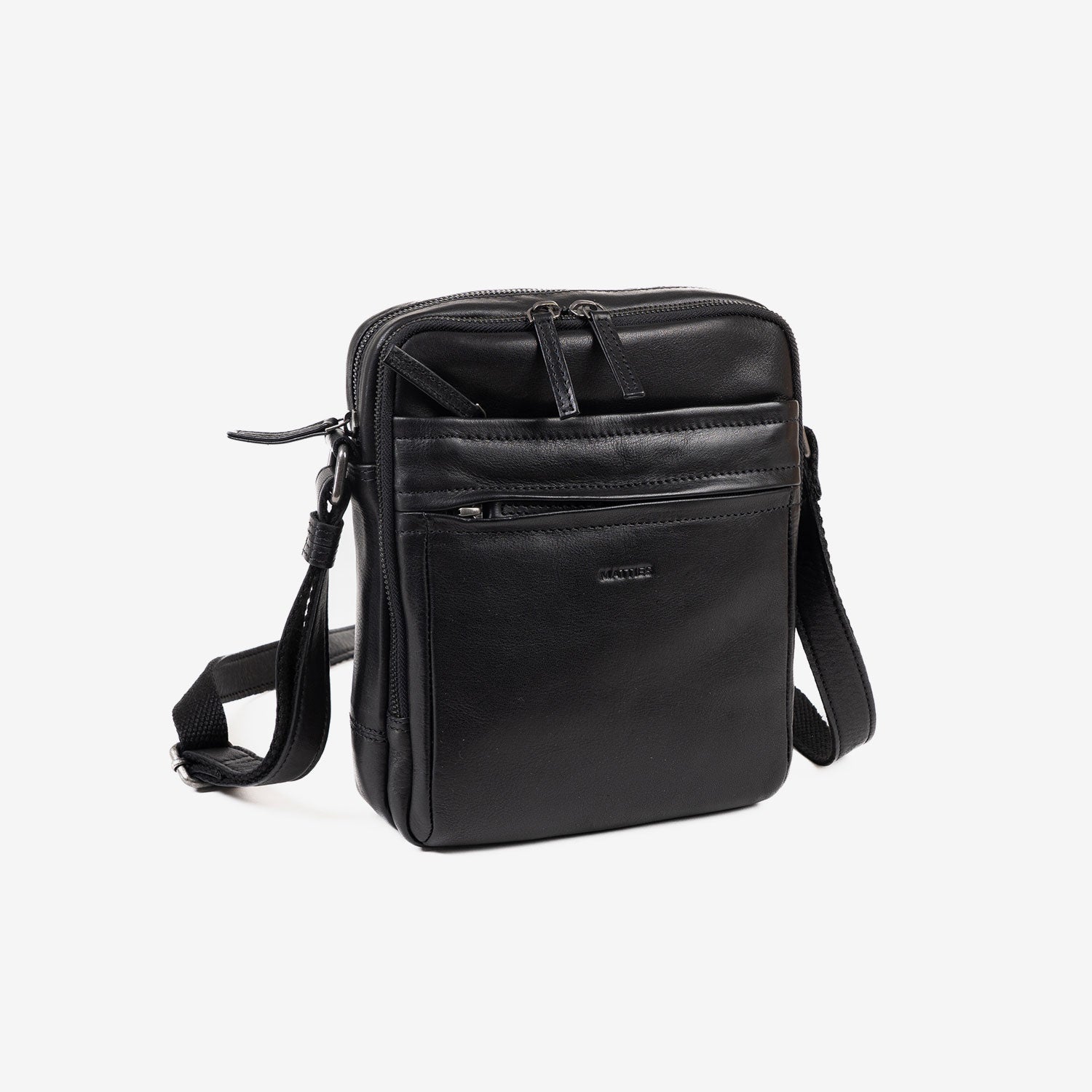 CROSSBODY BAG FOR MEN, COLOR Black, COW SILKY/LEATHER COLLECTION. 19x24 cm