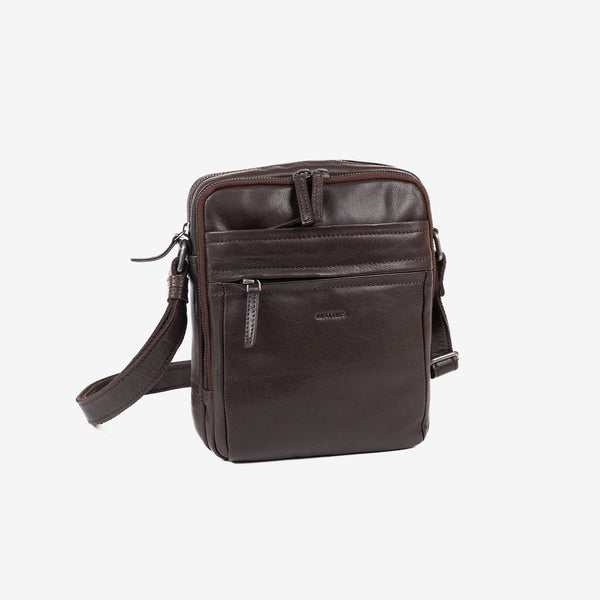 CROSSBODY BAG FOR MEN, COLOR Brown, COW SILKY/LEATHER COLLECTION. 19x24 cm
