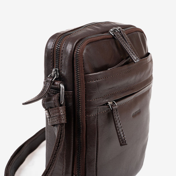 CROSSBODY BAG FOR MEN, COLOR Brown, COW SILKY/LEATHER COLLECTION. 19x24 cm