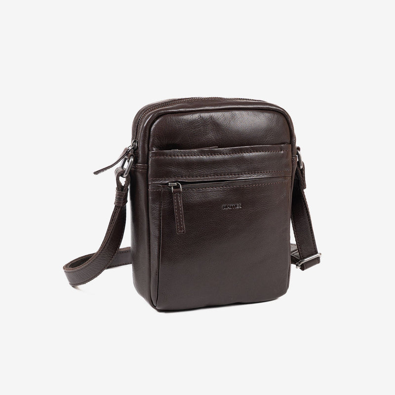 BOLSO BANDOLERA PARA HOMBRE, COLOR Marrón, COLECCIÓN COW SILKY/LEATHER. 21x26.5x5.5 cm