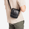 Men's crossbody bag, leather color, Classic Sport Series. 14x16 cm