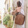 Men's crossbody bag, leather color, Classic Sport Series. 13.5x16 cm