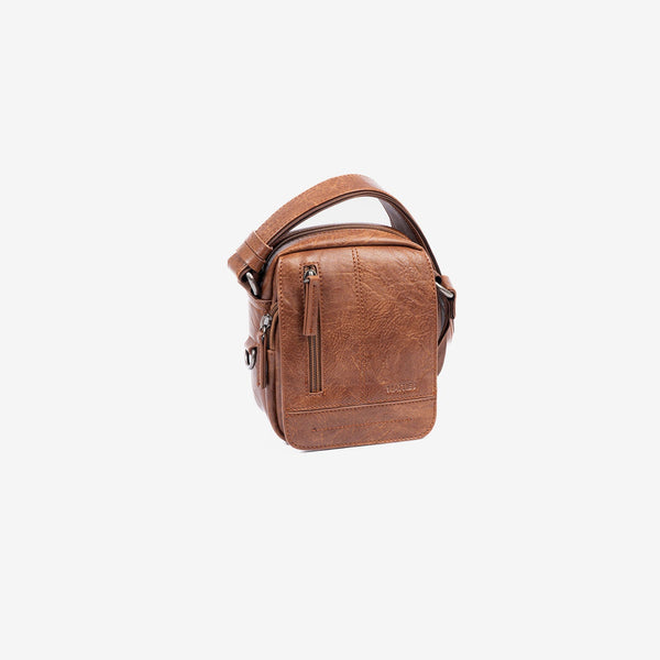 Men's crossbody bag, leather color, Classic Sport Series. 13.5x16 cm