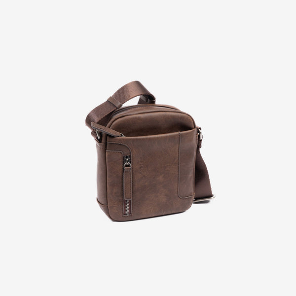 Men's crossbody bag, brown color, Youth Series. 16x20 cm