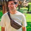 Men's waist bag, brown color, Youth Series. 19x14 cm