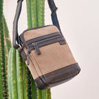 Men's crossbody bag, brown color, Canvas Series. 19x24 cm