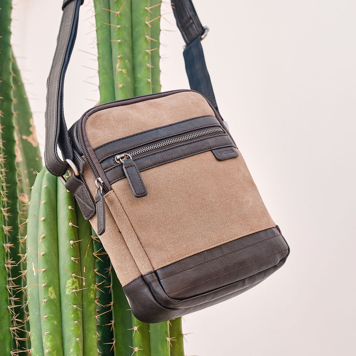 Men's crossbody bag, brown color, Canvas Series. 19x24 cm