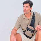 Men's crossbody bag, brown color, Canvas Series. 17x25 cm