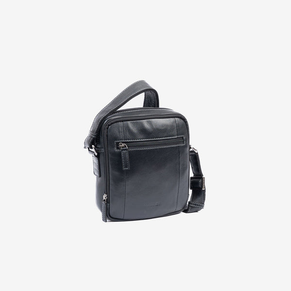 Bolso bandolera para hombre , color negro, Serie Pioneer Leather. 18x21 cm