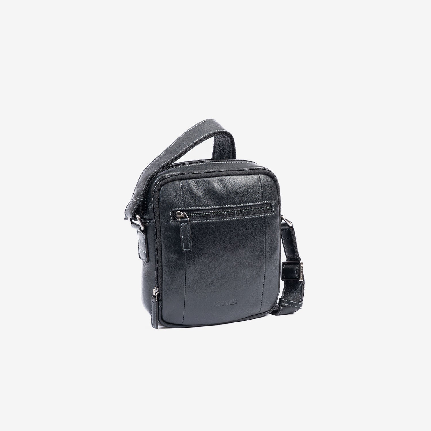 Bolso bandolera para hombre , color negro, Serie Pioneer Leather. 18x21 cm