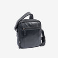 Men's crossbody bag, black color, Pioneer Leather Series. 18x21 cm