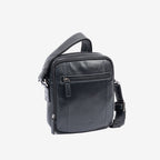Men's crossbody bag, black color, Pioneer Leather Series. 18x21 cm