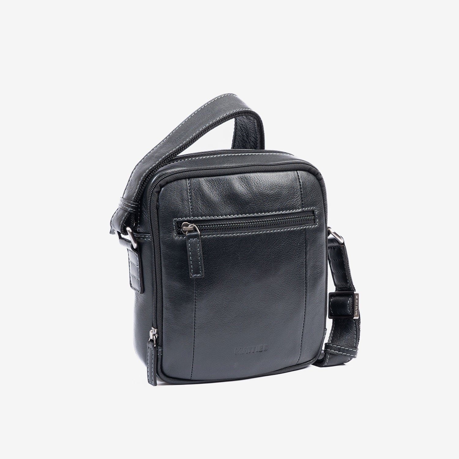 Men's crossbody bag, black color, Pioneer Leather Series. 18x21 cm