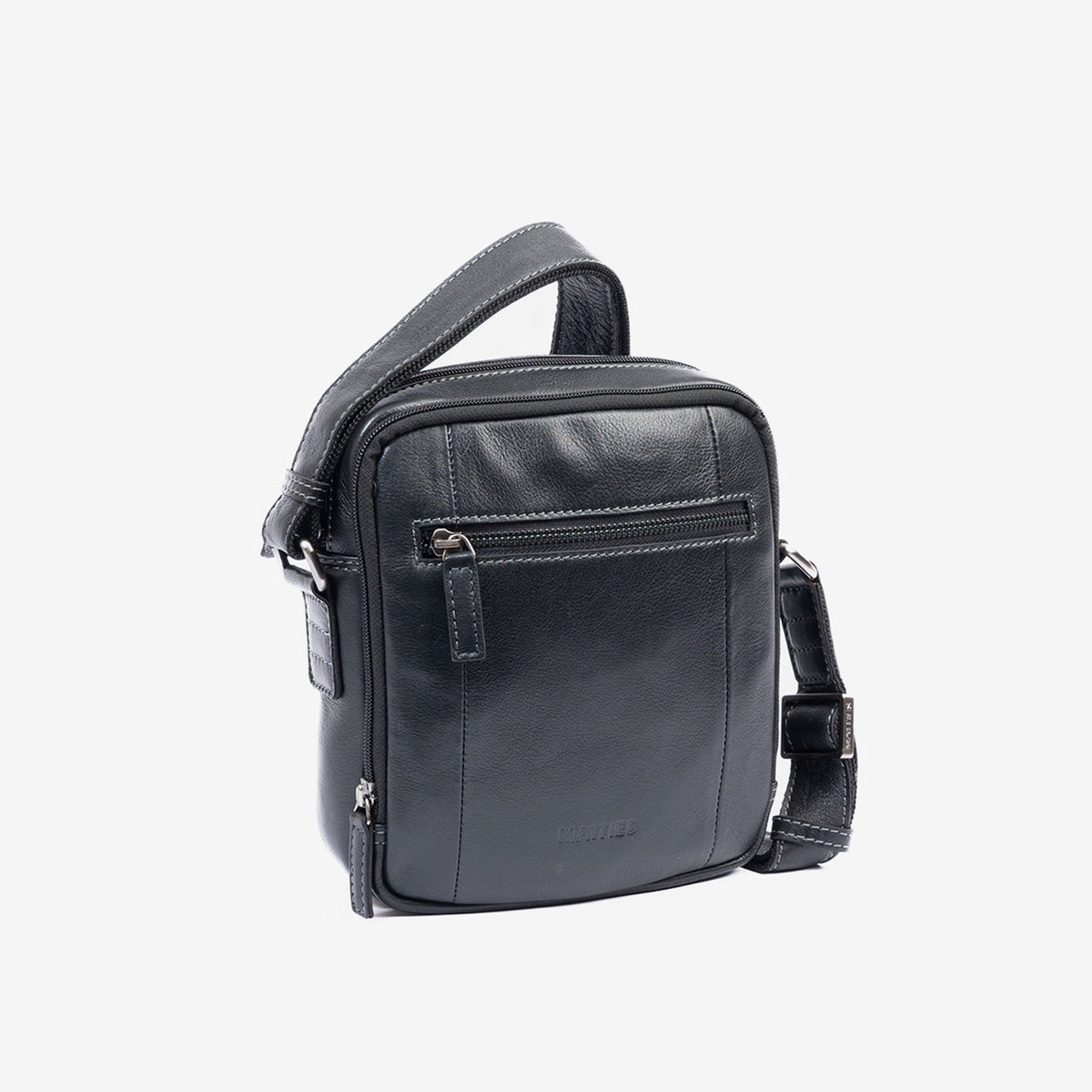 Men's crossbody bag, black color, Pioneer Leather Series. 18x21 cm