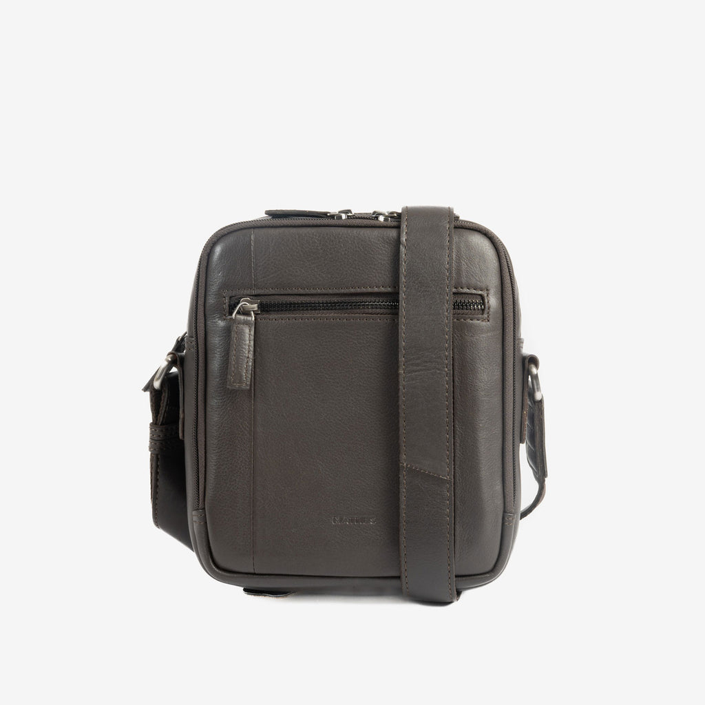 Men's crossbody bag, black color, Pioneer Leather Series. 18x21 cm