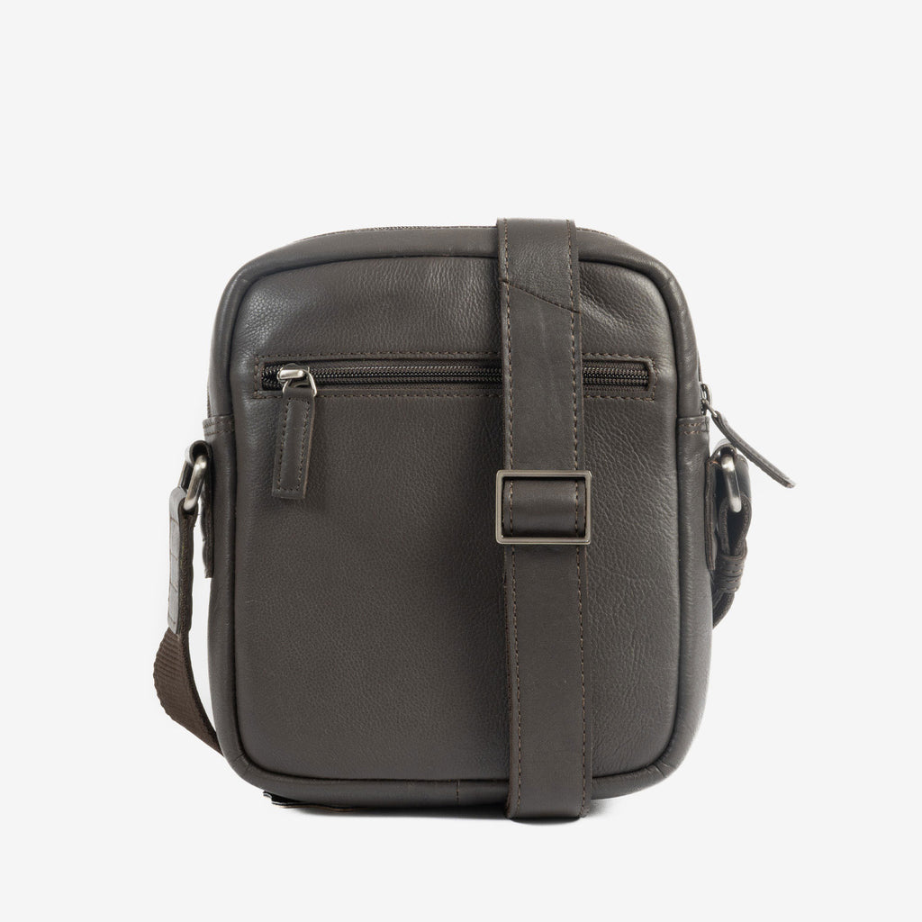 Men's crossbody bag, black color, Pioneer Leather Series. 18x21 cm