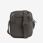Men's crossbody bag, black color, Pioneer Leather Series. 18x21 cm