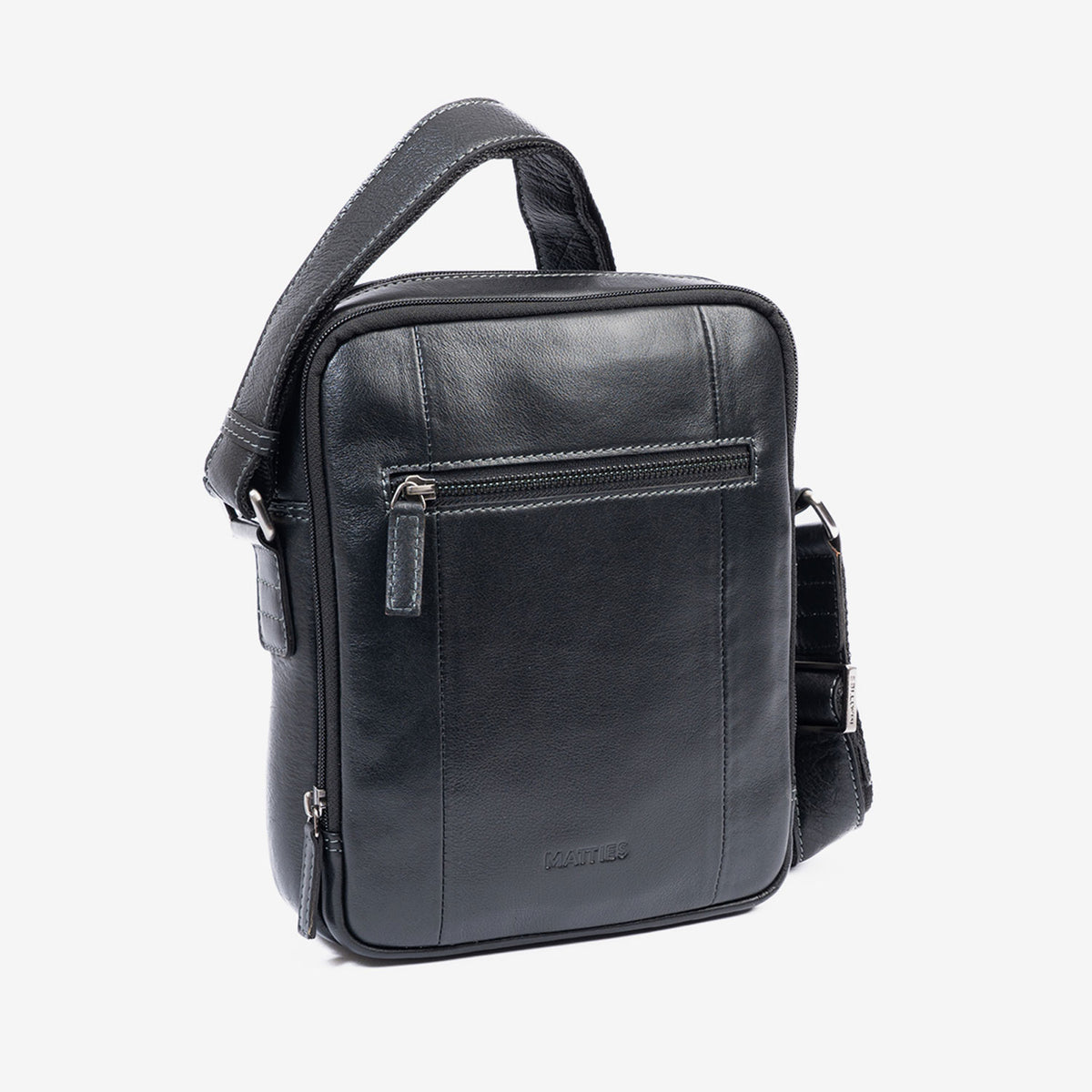 Men's crossbody bag, black color, Pioneer Leather Series. 19x25 cm