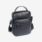 Men's crossbody bag, black color, Pioneer Leather Series. 19x24 cm