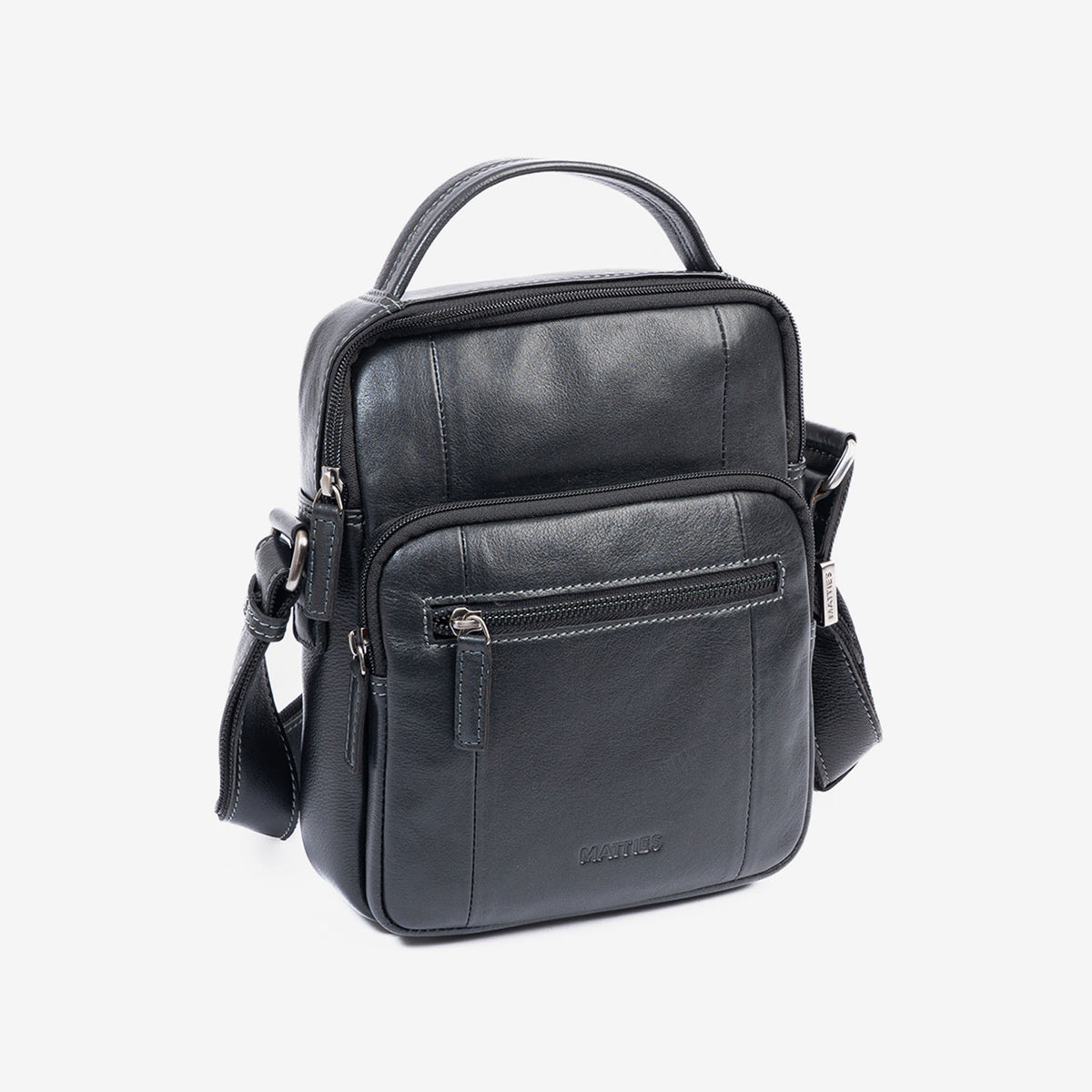 Men's crossbody bag, black color, Pioneer Leather Series. 19x24 cm