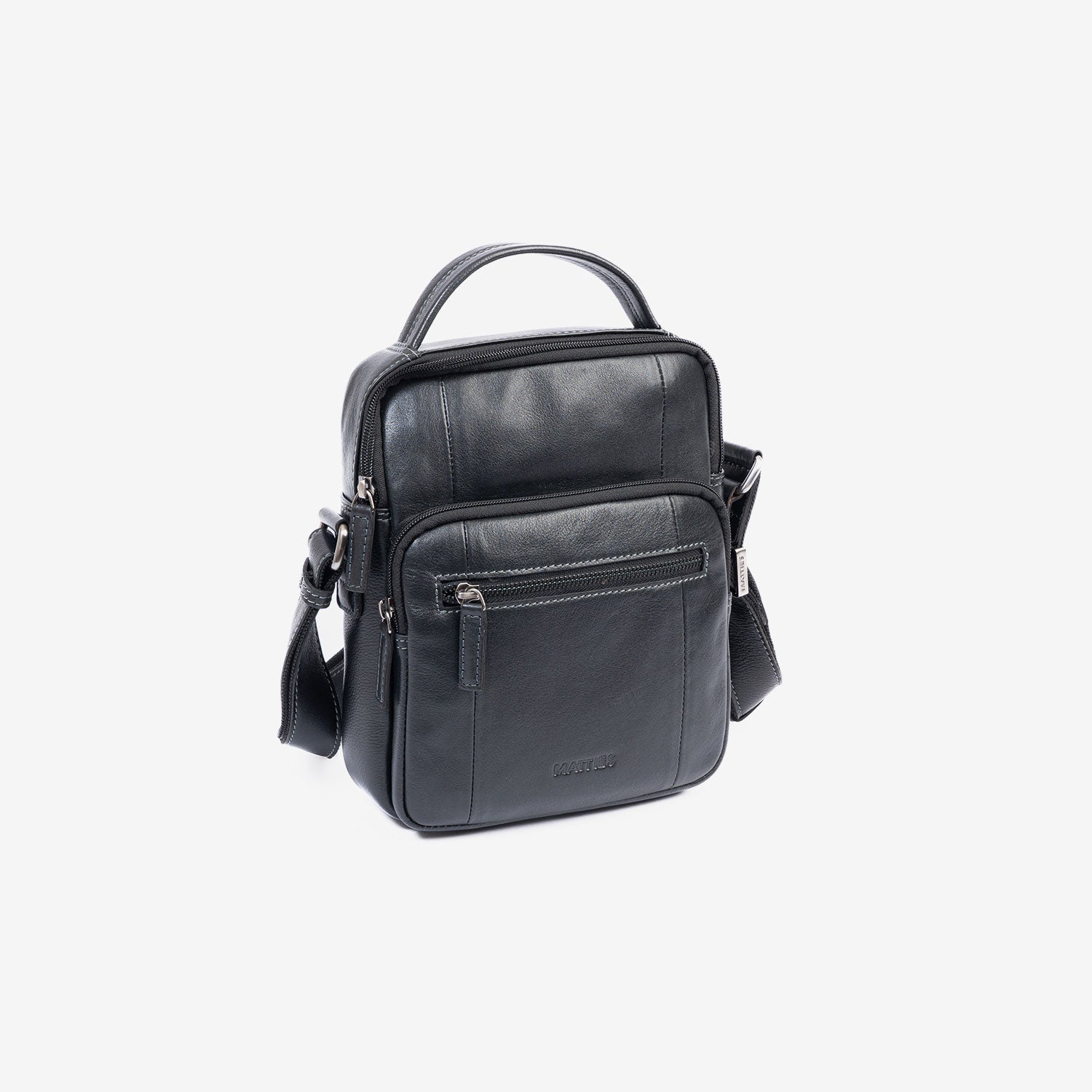 Bolso bandolera para hombre , color negro, Serie Pioneer Leather. 19x24 cm