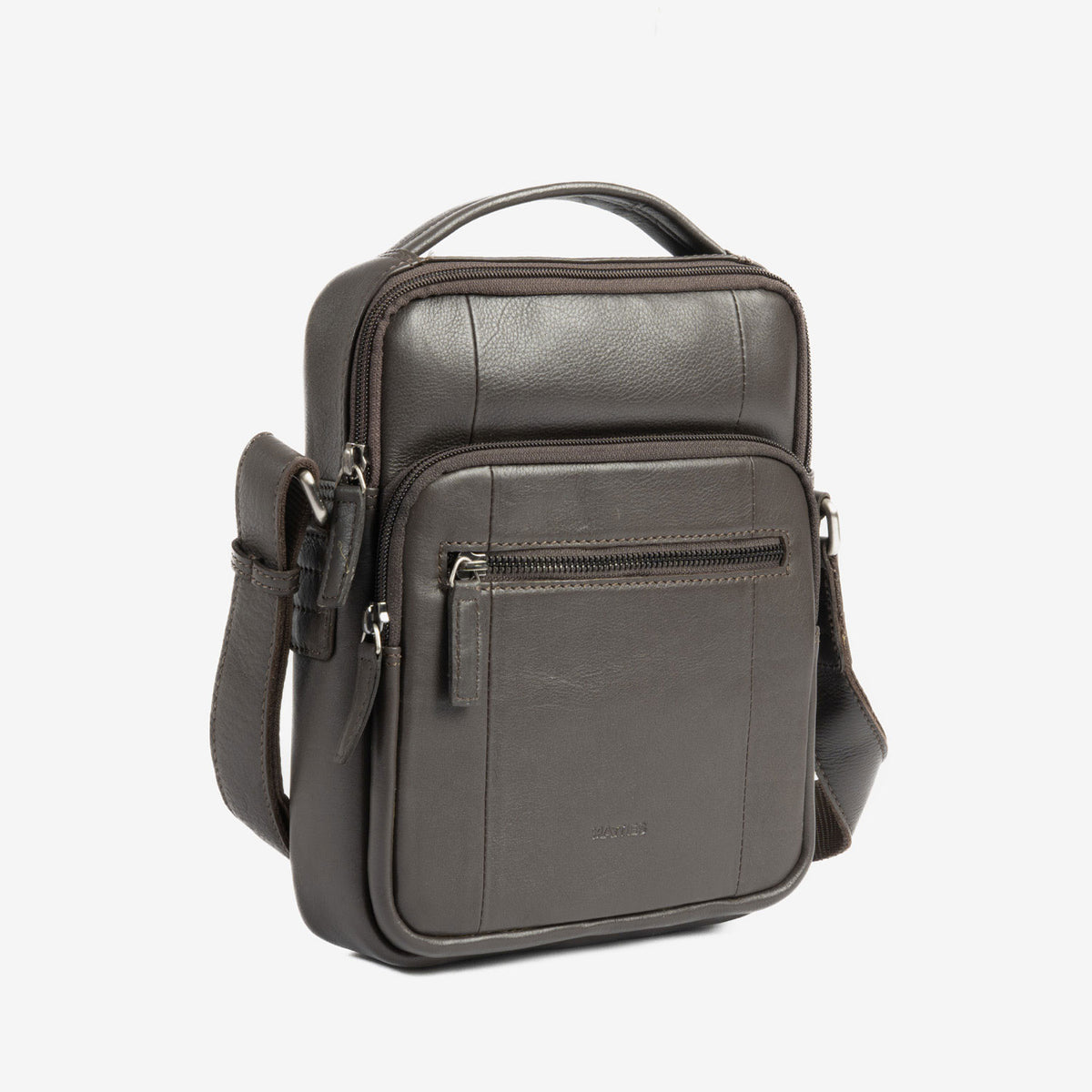 Men's crossbody bag, black color, Pioneer Leather Series. 19x24 cm