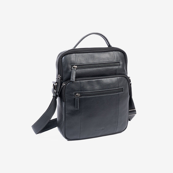 Bolso bandolera para hombre , color negro, Serie Pioneer Leather. 24x30x07 cm
