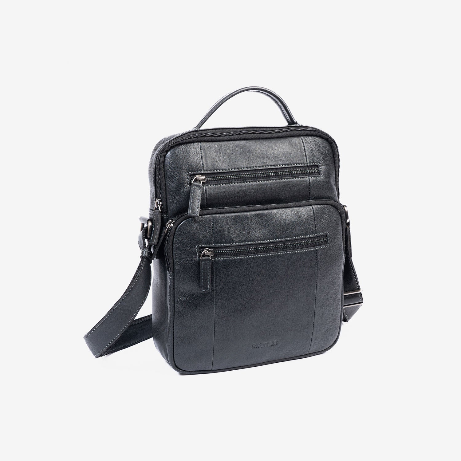 Bolso bandolera para hombre , color negro, Serie Pioneer Leather. 24x30x07 cm