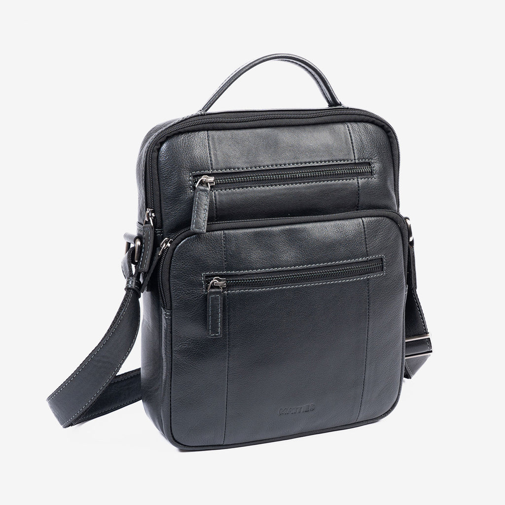 Men's crossbody bag, black color, Pioneer Leather Series. 24x30x07 cm