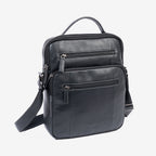 Men's crossbody bag, black color, Pioneer Leather Series. 24x30x07 cm