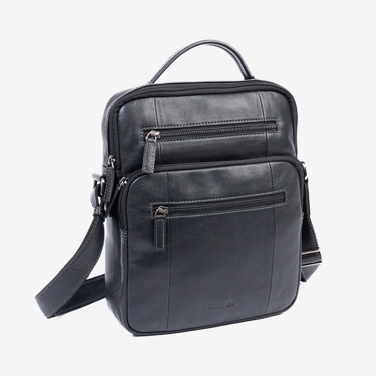 Men's crossbody bag, black color, Pioneer Leather Series. 24x30x07 cm