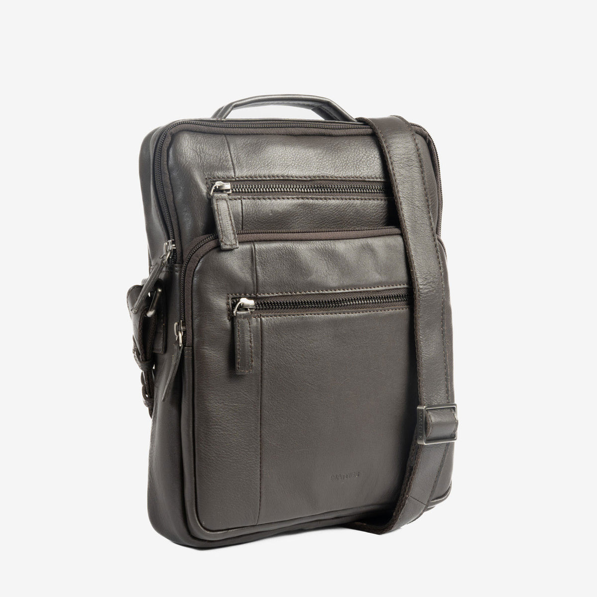 Men's crossbody bag, black color, Pioneer Leather Series. 24x30x07 cm