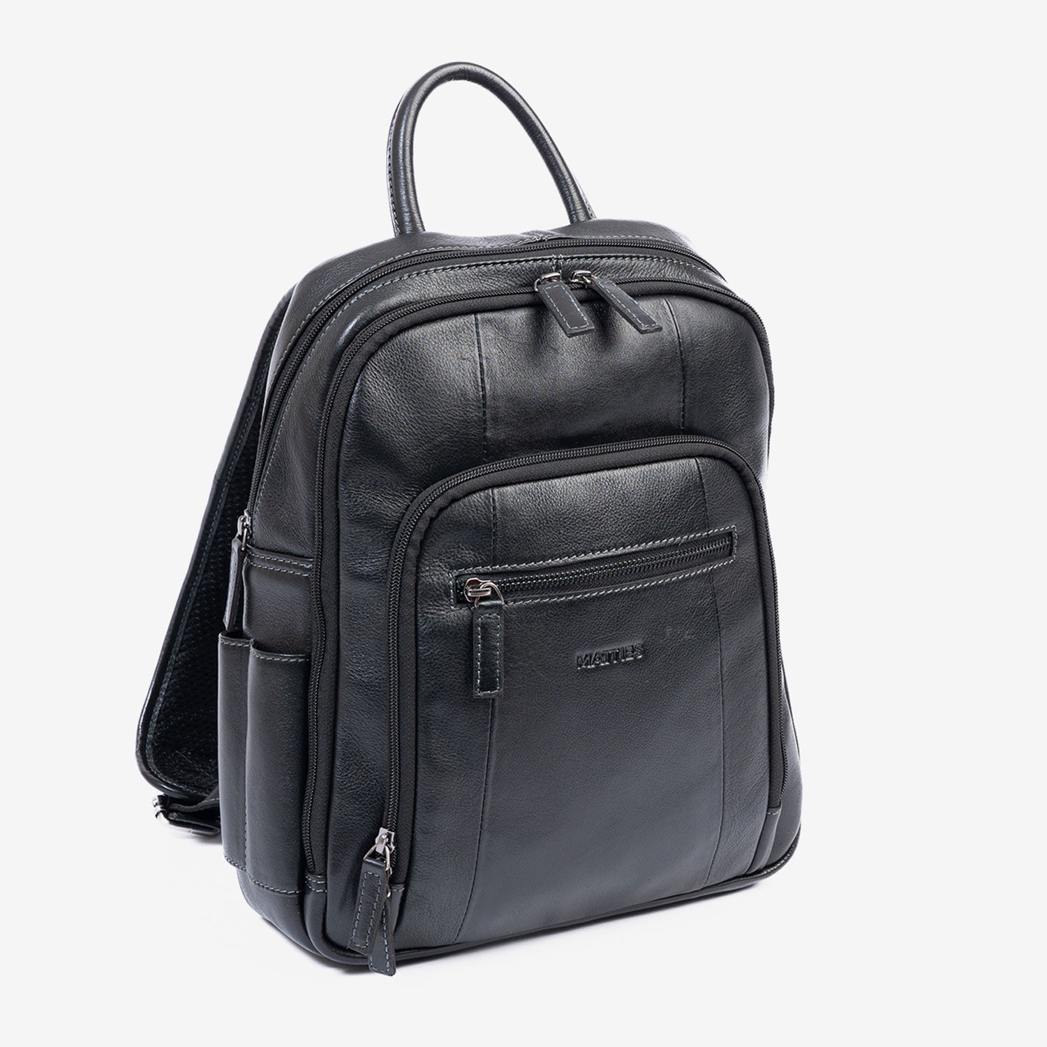 Men's backpack, black color, Pioneer Leather Series. 27x36x09 cm