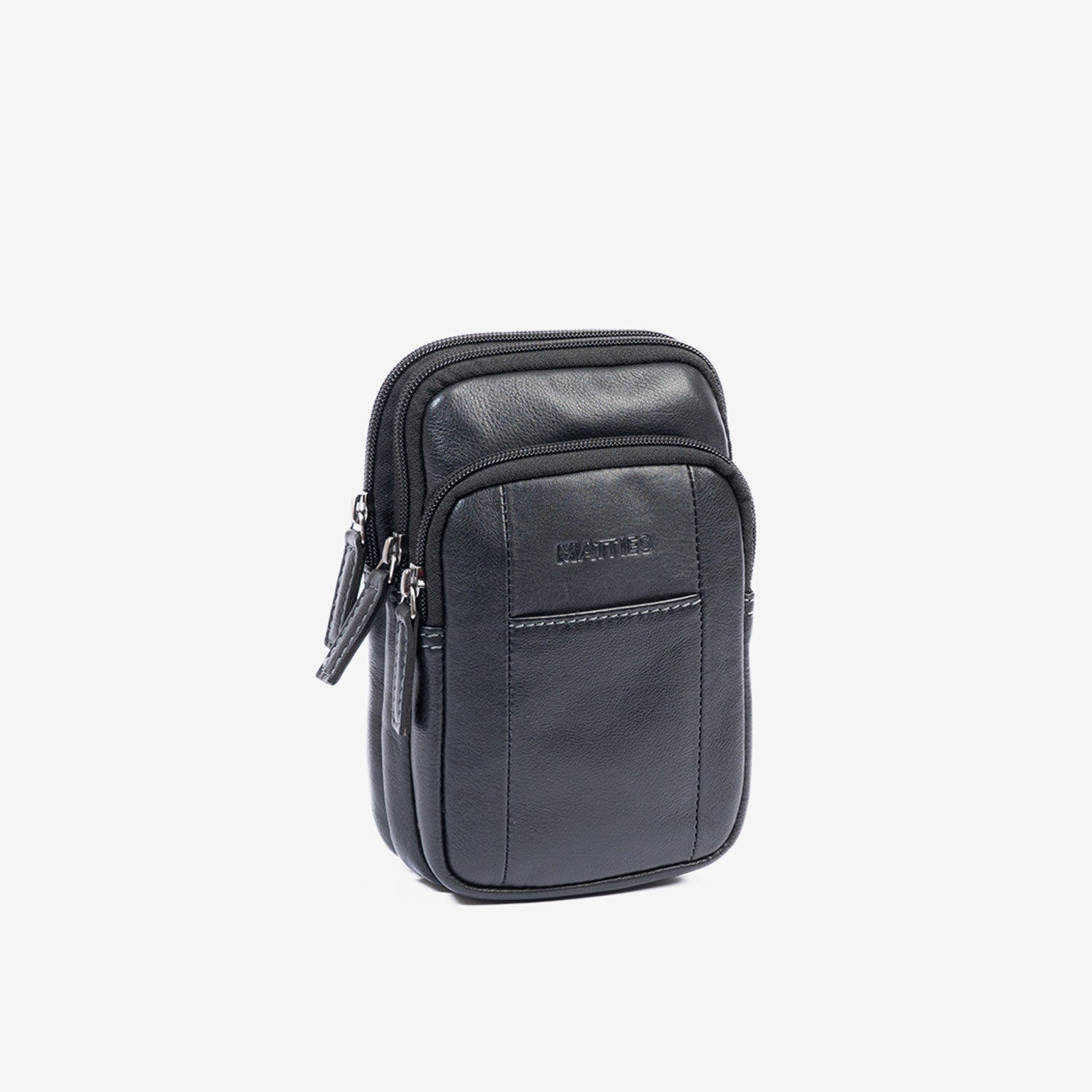 Men's crossbody bag, black color, Pioneer Leather Series. 11x19 cm