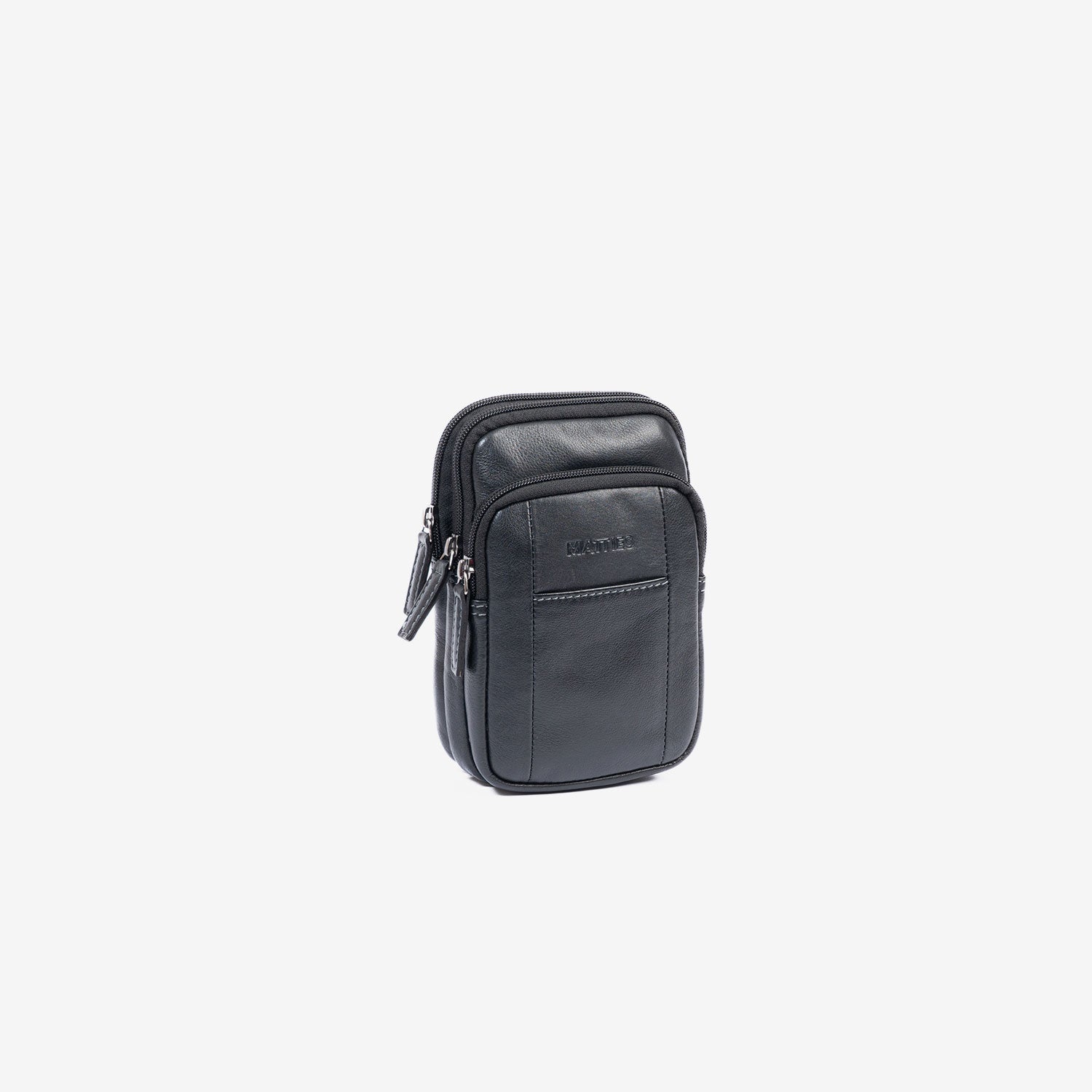 Bolso bandolera para hombre , color negro, Serie Pioneer Leather. 11x19 cm