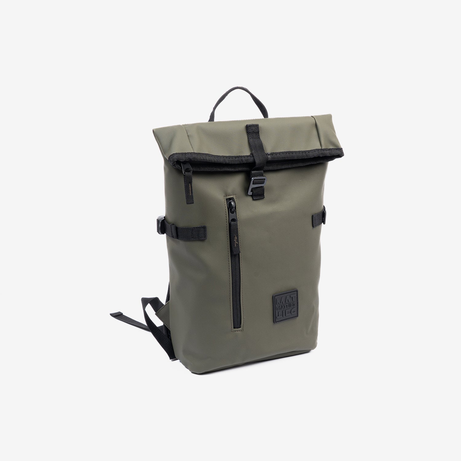 Mochila compacta color caqui, unisex, impermeable y perfecta para lo esencial. 22x35x9 cm