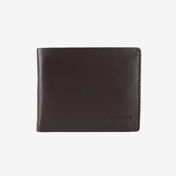 Billetero de piel para hombre, color café, Serie spongy/leather. 12x9.5 cm - Matties Bags