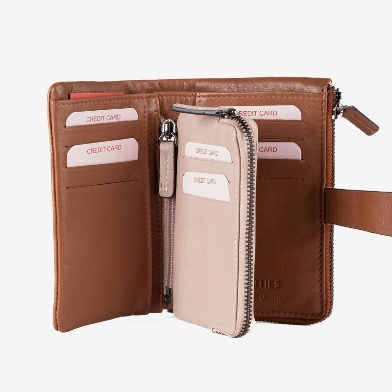 Billetero de piel para mujer, Serie line leather. 14.5x09 cm - Matties Bags