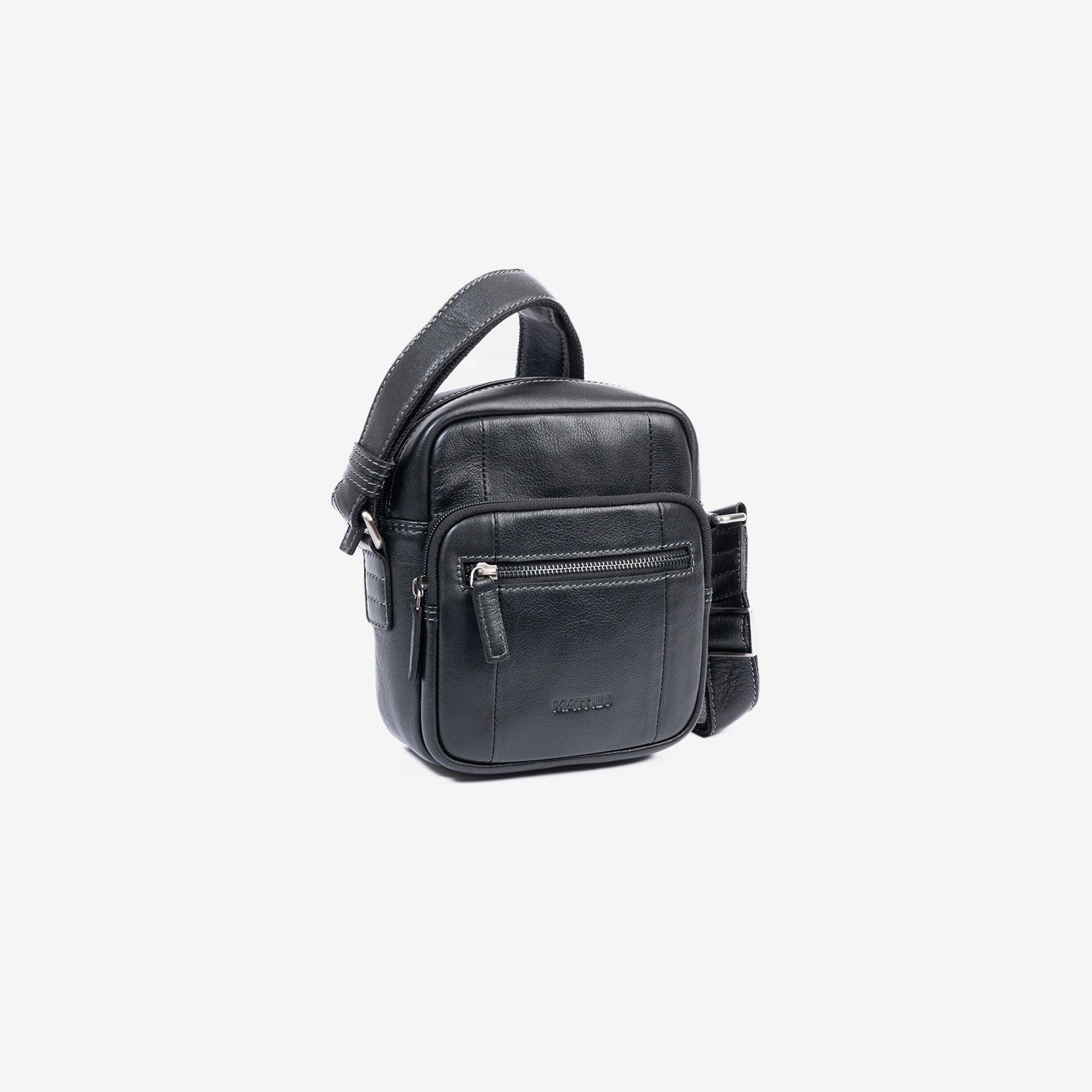 Bolso bandolera para hombre , color negro, Serie Pioneer Leather. 16x19 cm - Matties Bags
