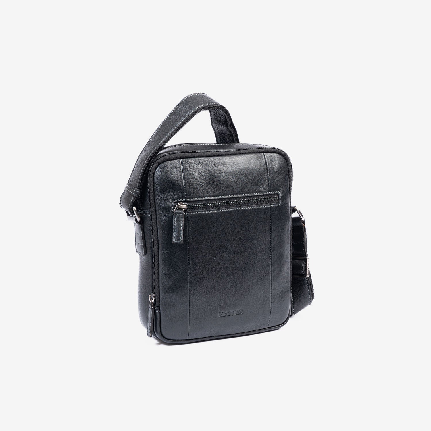 Bolso bandolera para hombre , color negro, Serie Pioneer Leather. 19x25 cm - Matties Bags