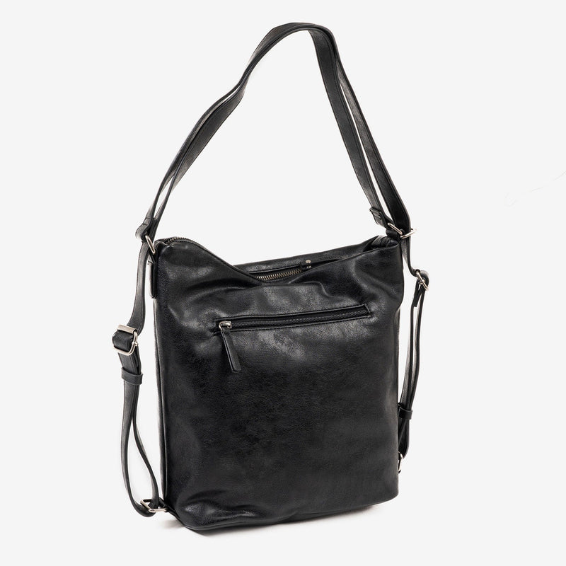 BOLSO DE HOMBRO CONVERTIBLE EN MOCHILA, COLOR NEGRO, SERIE ALMERIA. 25x30x10.5 CM - Matties Bags