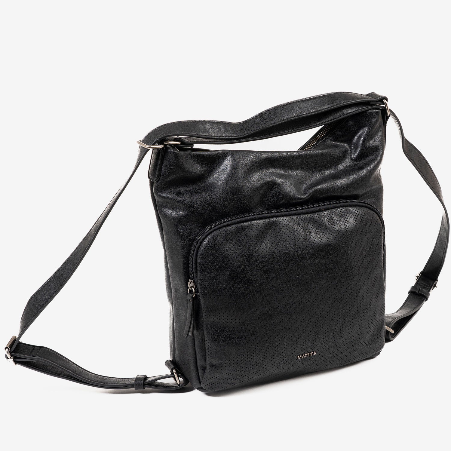 BOLSO DE HOMBRO CONVERTIBLE EN MOCHILA, COLOR NEGRO, SERIE ALMERIA. 25x30x10.5 CM - Matties Bags