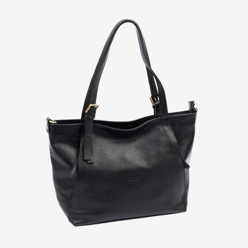 Bolso shopper cerrado con cremallera, color negro, Serie floater/leather. 33x27.5x10 cm - Matties Bags