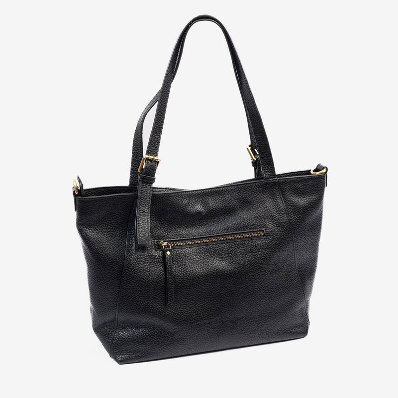 Bolso shopper cerrado con cremallera, color negro, Serie floater/leather. 33x27.5x10 cm - Matties Bags