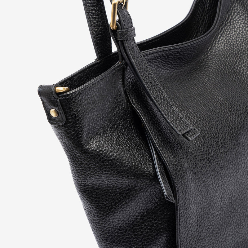 Bolso shopper cerrado con cremallera, color negro, Serie floater/leather. 33x27.5x10 cm - Matties Bags