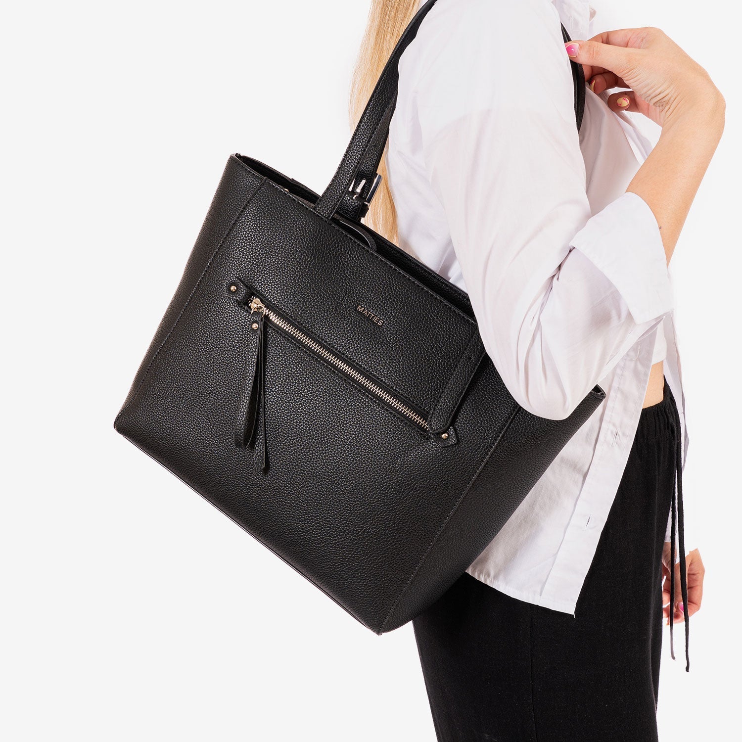 Bolso shopper cerrado con cremallera, Serie ebony. 32x27x11 cm - Matties Bags
