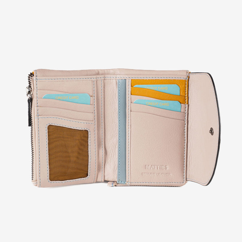 Cartera de piel para mujer, Serie stitch leather. 13.5x9.5 cm - Matties Bags