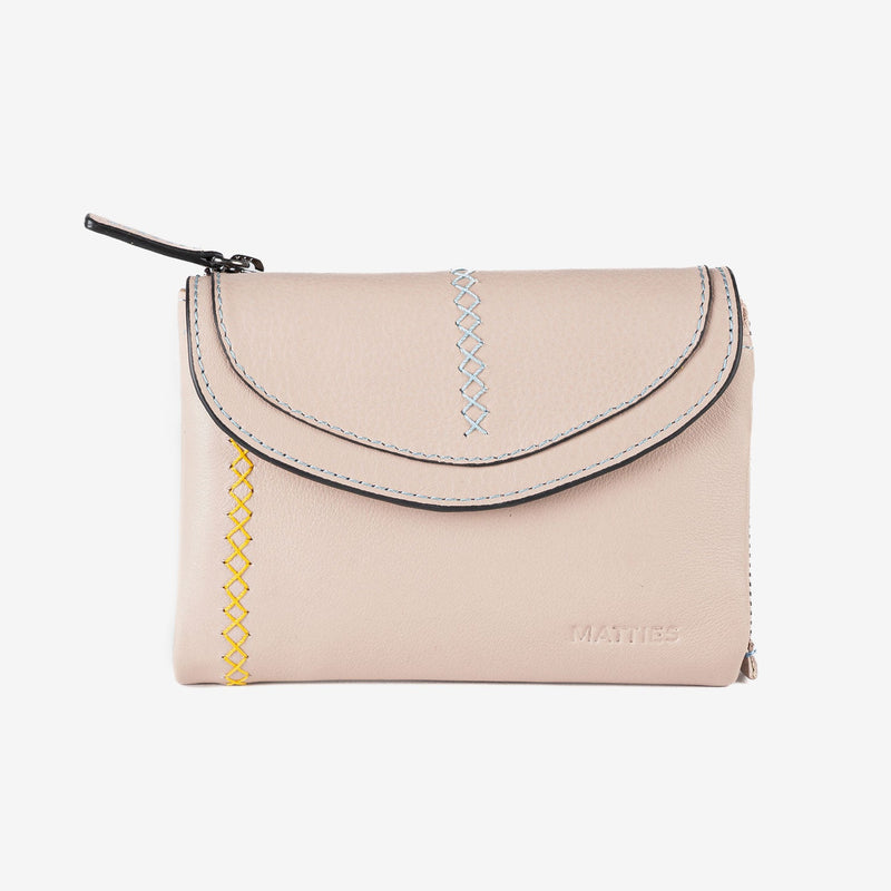 Cartera de piel para mujer, Serie stitch leather. 13.5x9.5 cm - Matties Bags